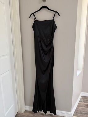 Black Satin Ruched Maxi Dress | Formal Prom Evening Gown | M